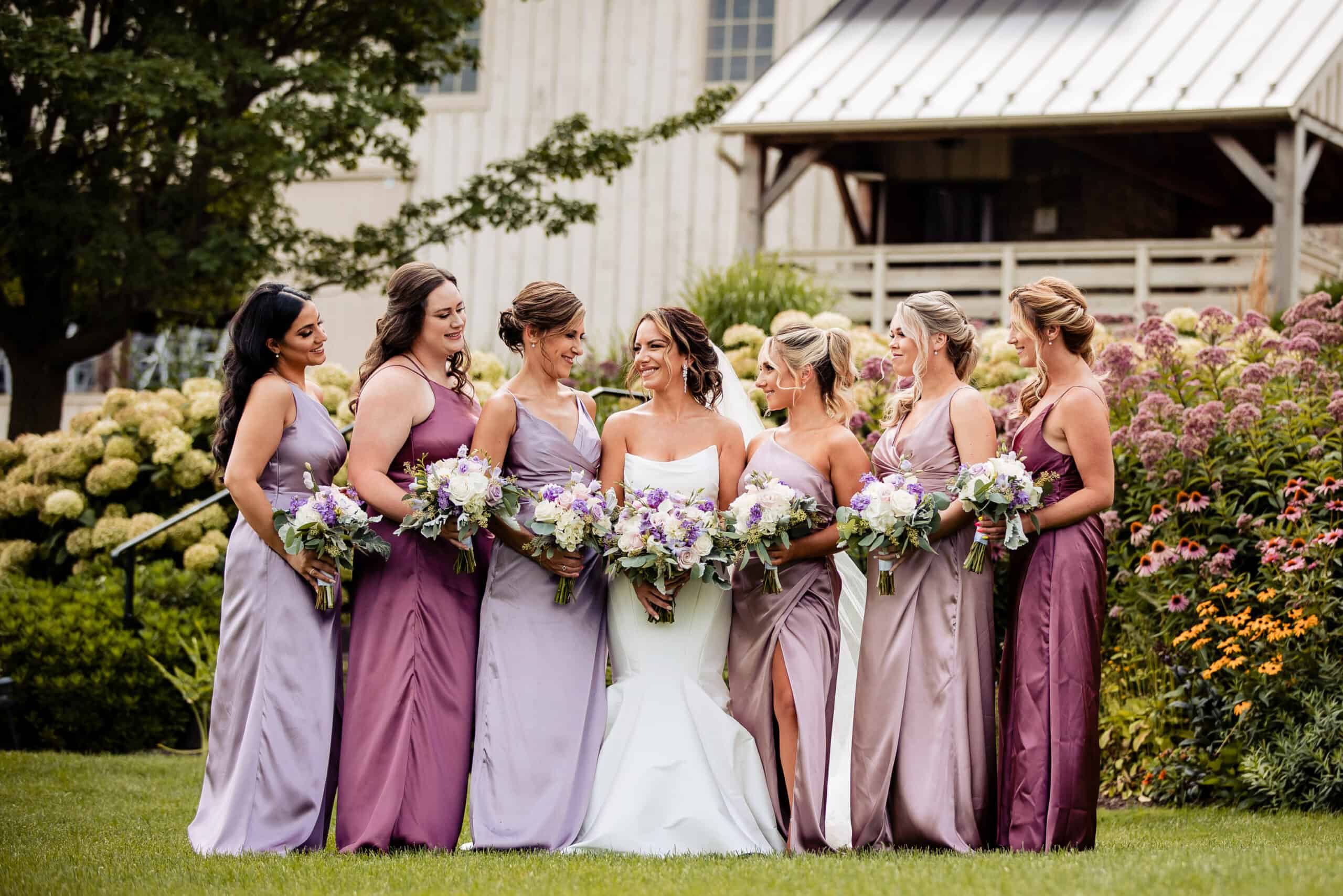 Bridal party poses for wedding day
